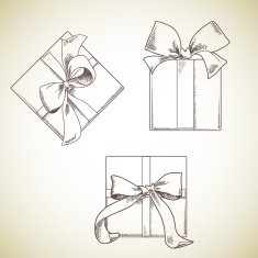 Set of hand drawn gift boxes with bows and ribbons N3