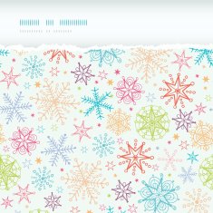 Colorful Doodle Snowflakes Horizontal Torn Frame Seamless Pattern Background