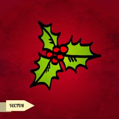 Holiday card with sketch holly berry
