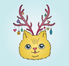 Cute cartoon Christmas cat with deer horns N3