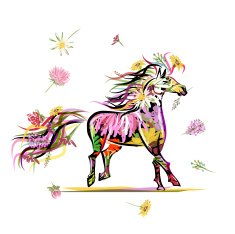 Floral horse for your design Symbol of 2014 year N2