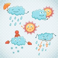 Cartoon weather icons Funny characters for your design