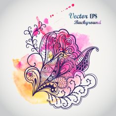 vector abstract watercolor hand painted background with doodle ornament lace