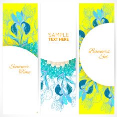 Blue floral ornament banners set N2