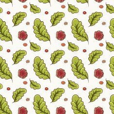 Seamless pattern with flowers and oak leaves
