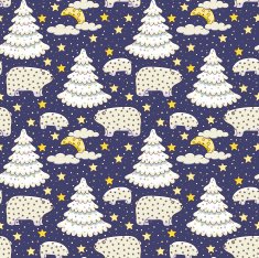 Seamless pattern with night forest and polar bears