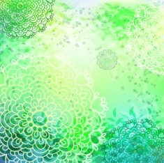 Bright green floral pattern with doodle flowers Vector illustration