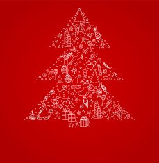 Gift card with Stylized xmas tree on red background