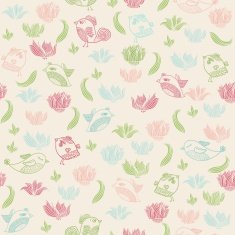 retro floral seamless background with birds N3