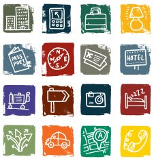 Travel and location block icon doodles