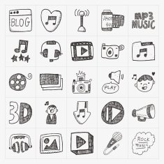 doodle media icons set