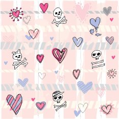 doodled punk hearts and skulls