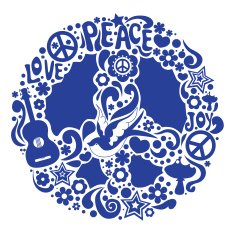 Psychedelic sign with many decorative elements and bird
