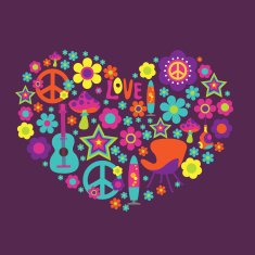 Print with floral heart and psychedelic elements