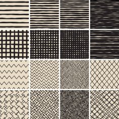 Basic Doodle Seamless Pattern Set No 2 in black and white