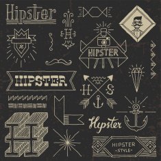 Vintage hipster hand drawn design elements set 9 dark