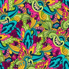 Hand-drawn doodle waves floral pattern abstract leaves and flowers N7