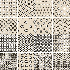 Basic Doodle Seamless Pattern Set No 9 in black and white