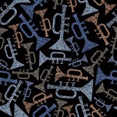 Musical theme seamless background pattern with trumpet N2