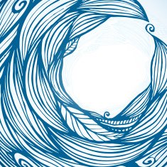 Blue hair waves doodle circle frame N5
