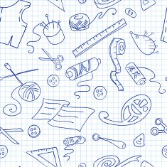Seamless background with sketches of sewing tools N3