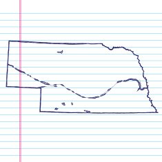 Vector Sketchy Map on White Lined Paper Background Nebraska