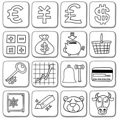 Doodle finance icon set in black and white N2