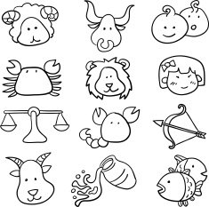 Horosope icon set in line art style