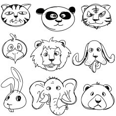 Cartoon Animal head collection in Black and White N2