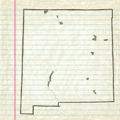 Vector Sketchy Map on Aged Lined Paper Background New Mexico