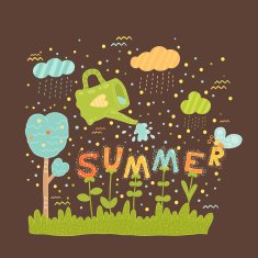 summer cartoon card with flower and tree