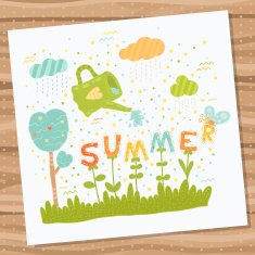 summer cartoon card with flower and tree N2