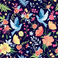 Seamless pattern with birds and flowers N14