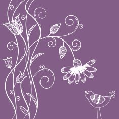 Doodle flowers with swirls and bird