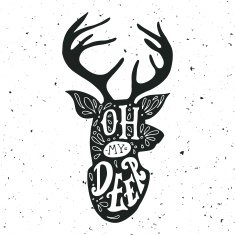 Hand drawn vintage label with a reindeer and lattering N2