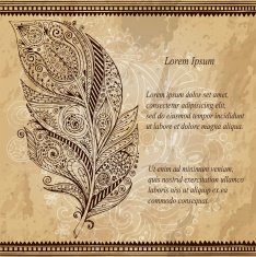 Artistically drawn stylized vector tribal graphic feather N2