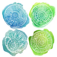 Set of decorative hand drawn watercolor floral design N3