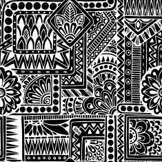 Seamless ethnic doodle black and white background pattern in vector N3