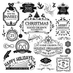 Hand Drawn Christmas Ornaments & Labels N3