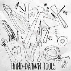Hand drawn construction tools on craft paper N2