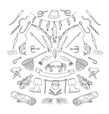 Fishing stuff in doodle style Hand drawn illustration Isolated N2