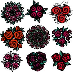 Set of colored decorative tattoos on white background