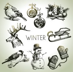 Hand drawn winter Christmas set N2