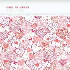 Romantic doodle hearts horizontal torn seamless pattern background