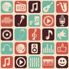 Vector music seamless pattern with icons and pictograms N2