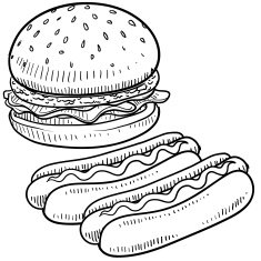 Hamburger and hot dog vector sketch