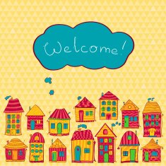 Vector pattern with cute houses