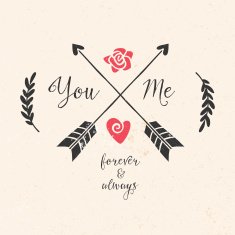 Valentine's day greeting card with arrows lettering