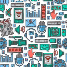 Media sketch icons seamless pattern