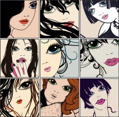vector portraits of pretty women